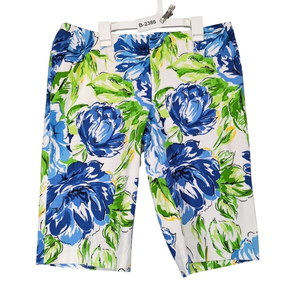 For the Republic Blue Green Floral Bermuda Shorts Womens 8 32x12.5" Beach Resort